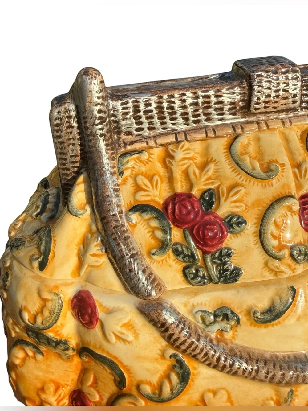 International Bazaar Purse Cookie Jar Floral Ceramic Canister Cottagecore Decor